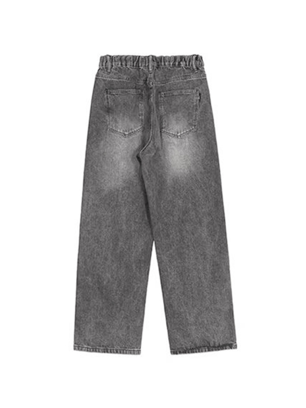 Men's Washed Crackle Print Loose Jeans-5