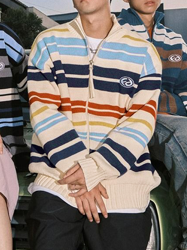 Men's Colorful Stripe Oversized Knit Jacket-3