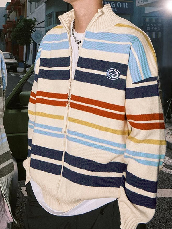 Men's Colorful Stripe Oversized Knit Jacket-2