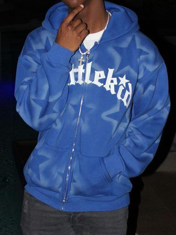 Men's Star Letter Print Oversized Hoodie-1
