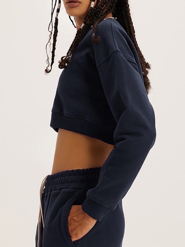 Solid Color Crop Short Sweatshirt-1