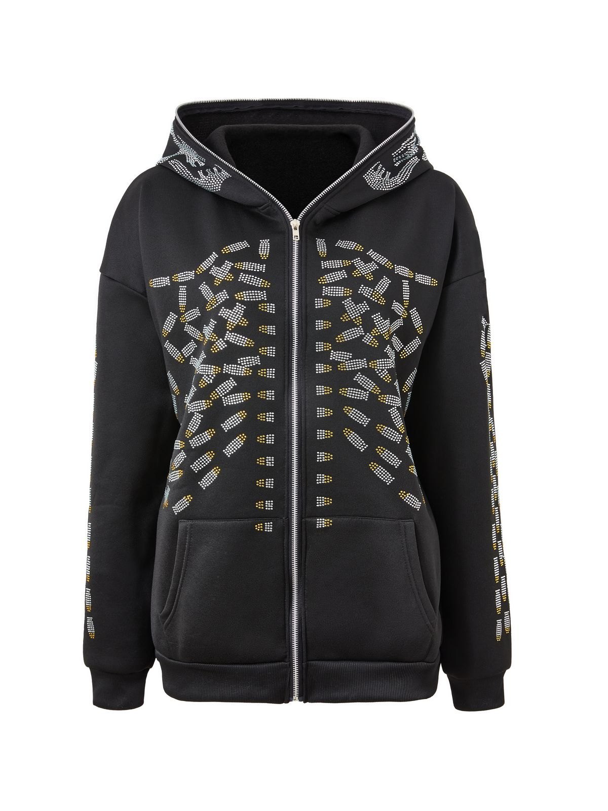 Men's Rhinestone Skull Zip Up Hoodie-4