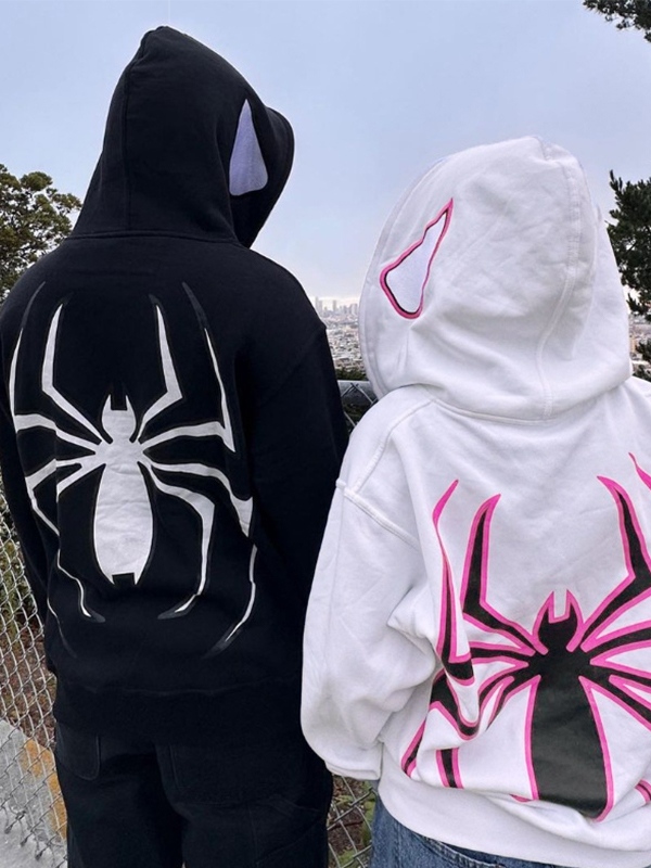 Punk Spider Print Oversized Hoodie-2