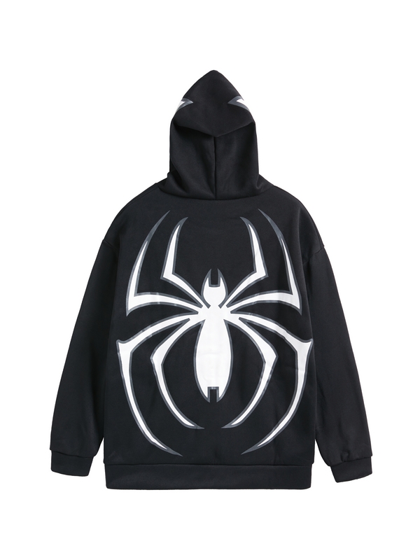 Punk Spider Print Oversized Hoodie-4