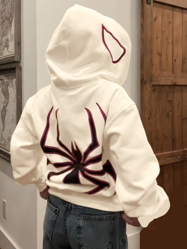 Punk Spider Print Oversized Hoodie-6