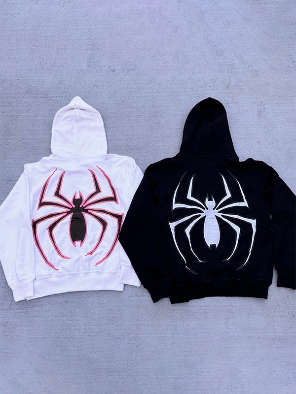 Punk Spider Print Oversized Hoodie-3