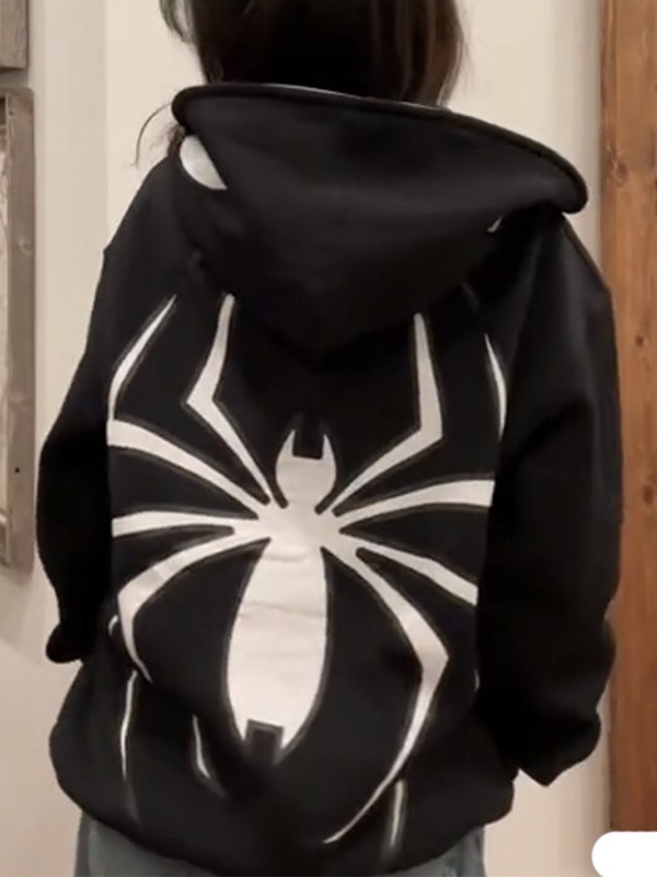 Punk Spider Print Oversized Hoodie-1