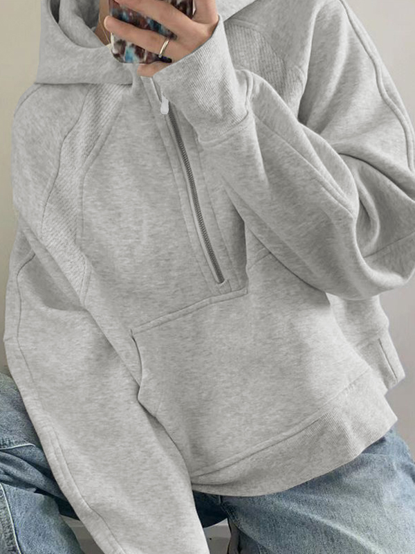 Solid Half Zip Oversized Hoodie-1