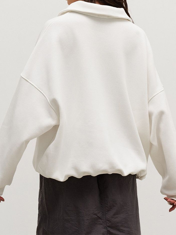 Solid Lapel Neck Half Zip Sweatshirt-3