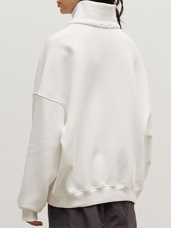 Solid Lapel Neck Half Zip Sweatshirt-2