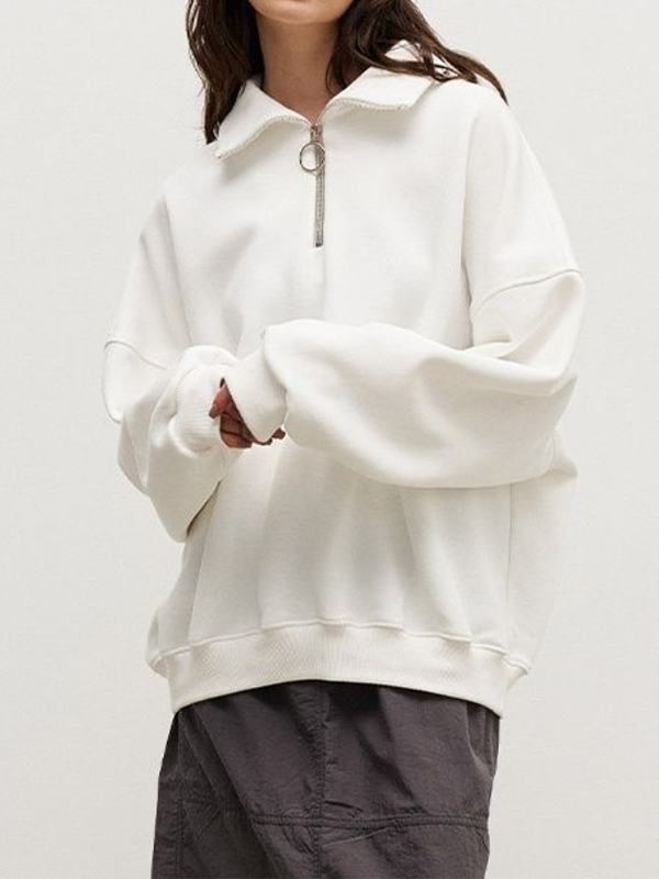 Solid Lapel Neck Half Zip Sweatshirt-1