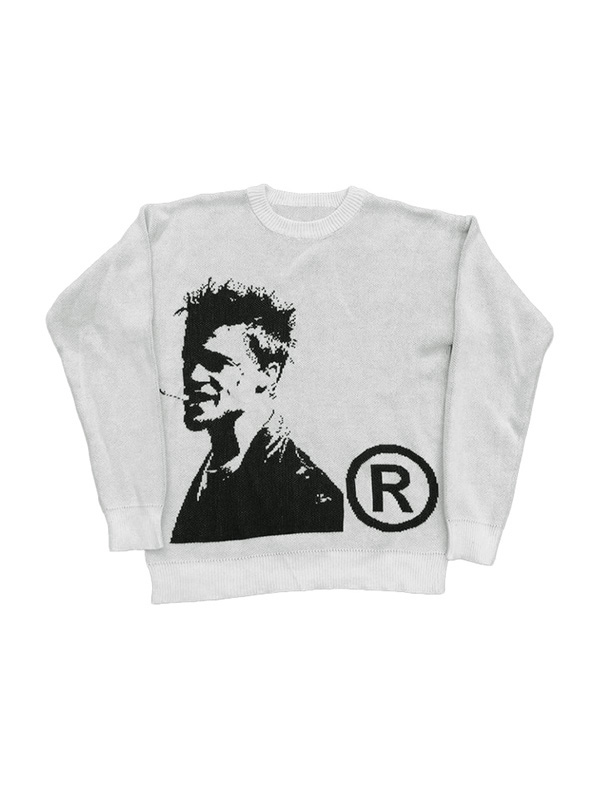 Men's Portrait Print Crew Neck Sweater-4