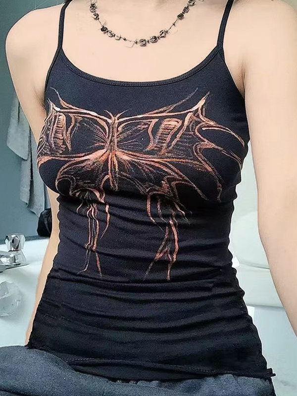 Contrast Color Butterfly Print Cami Top-1