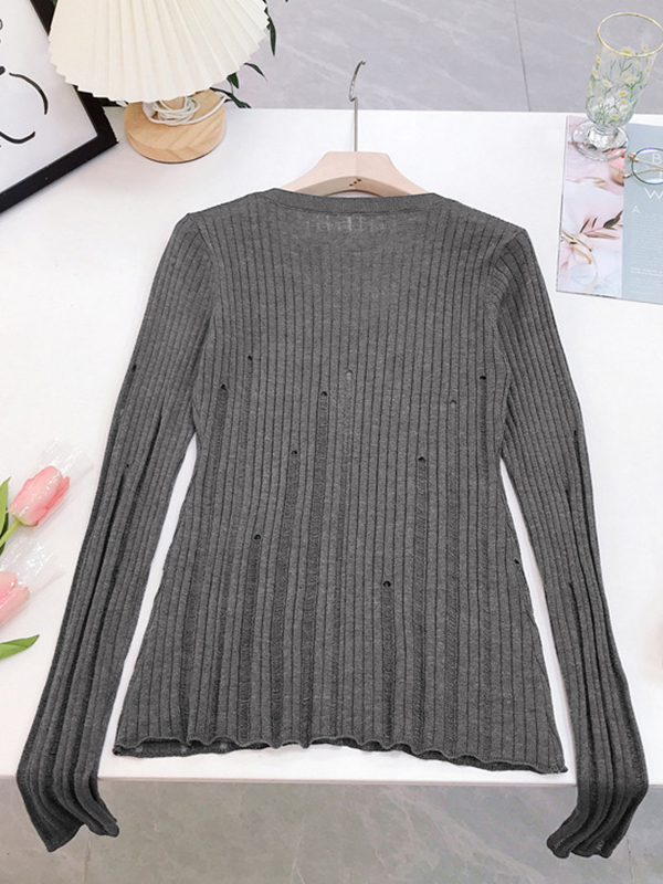 V Neck Slim Cutout Long Sleeve Knit-6