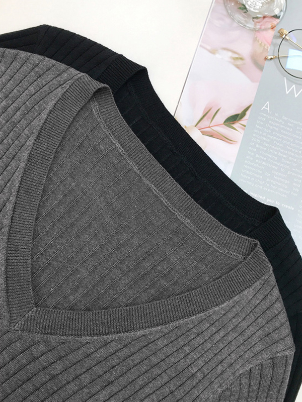 V Neck Slim Cutout Long Sleeve Knit-7