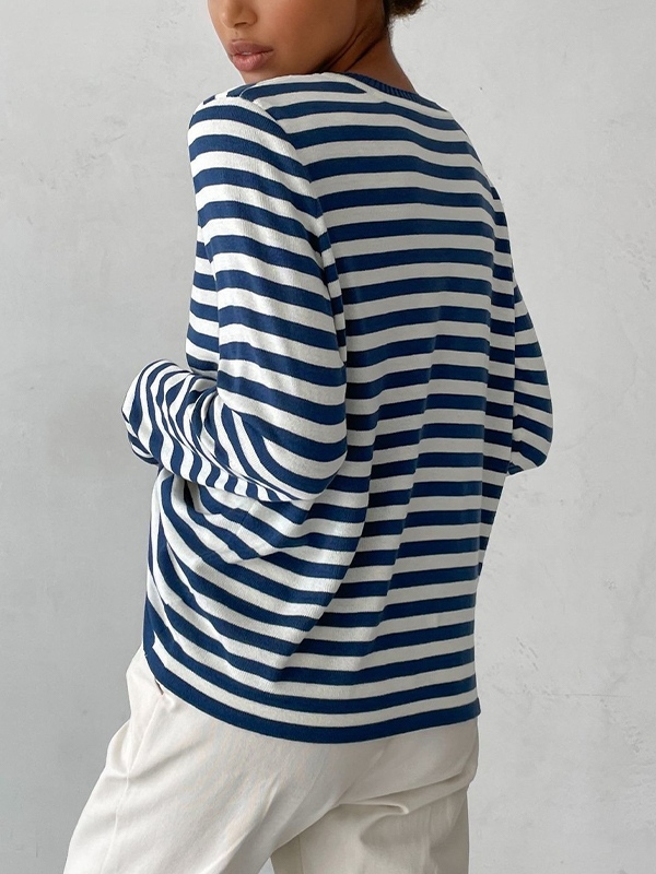 Striped Crew Neck Knit Sweater-4