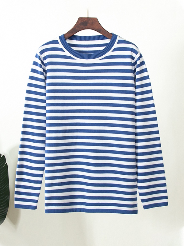 Striped Crew Neck Knit Sweater-5