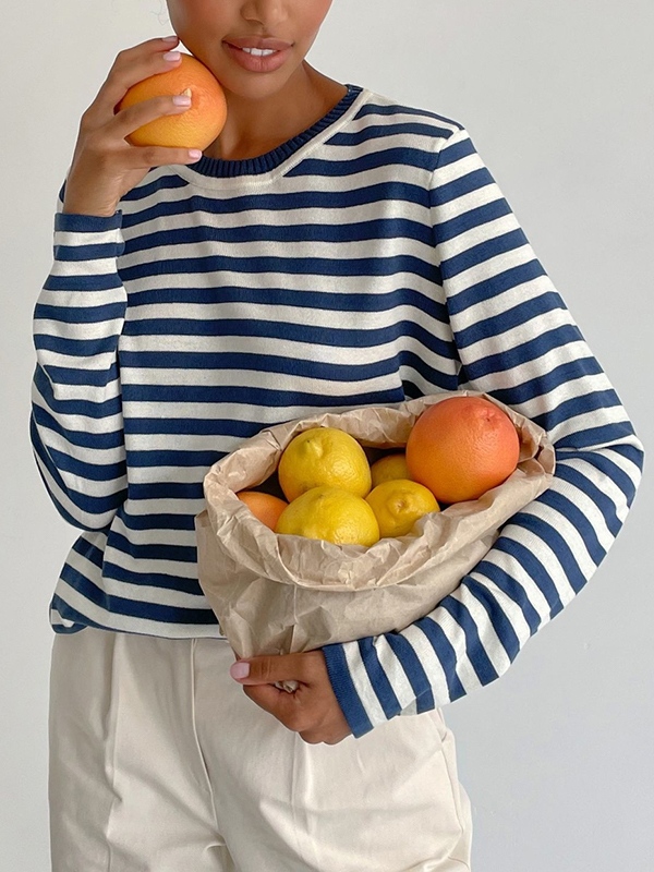 Striped Crew Neck Knit Sweater-3